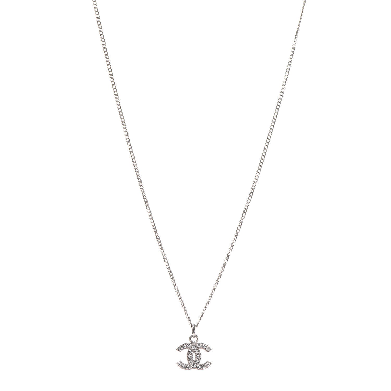 Chanel Crystal Timeless CC Necklace Silver 1 of 4