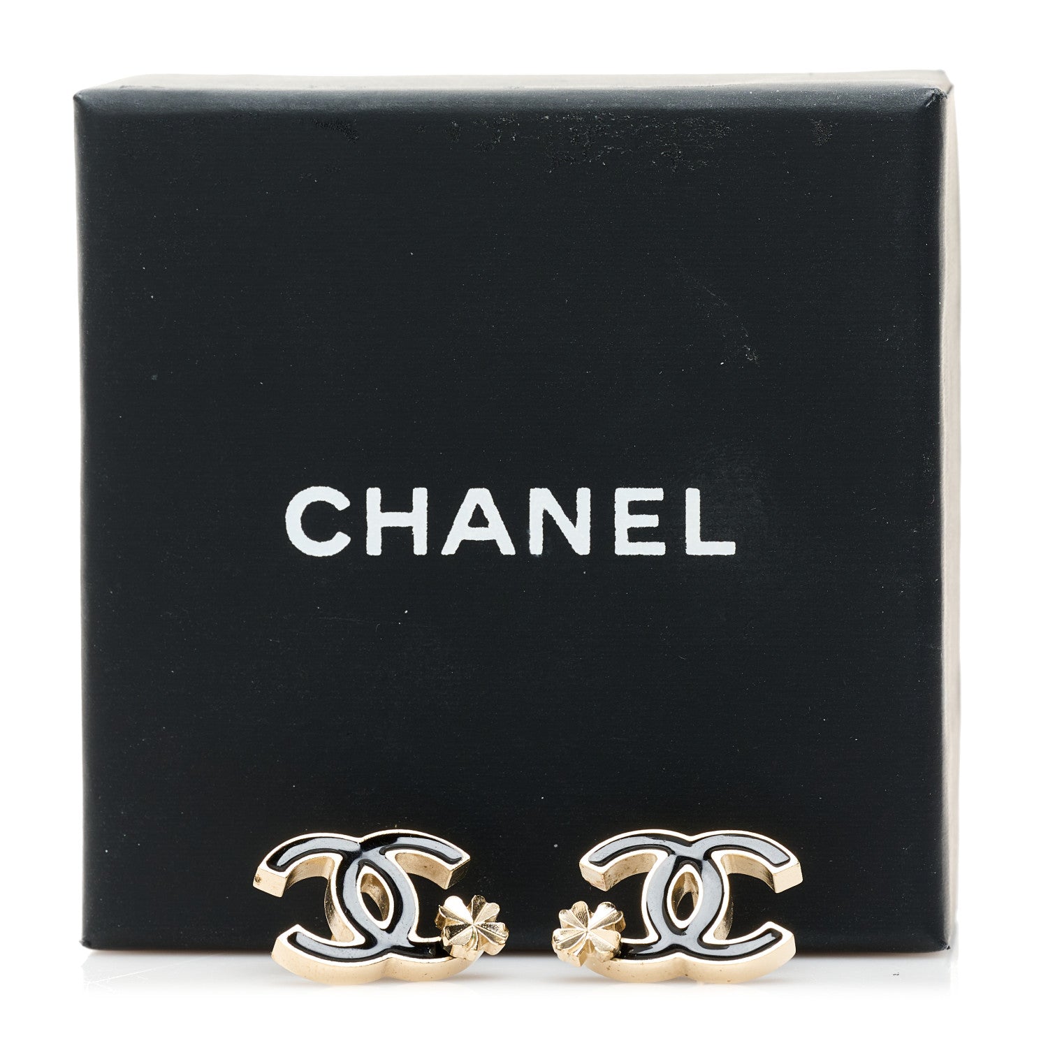 Chanel Enamel CC Clover Earrings Black Gold 5 of 5
