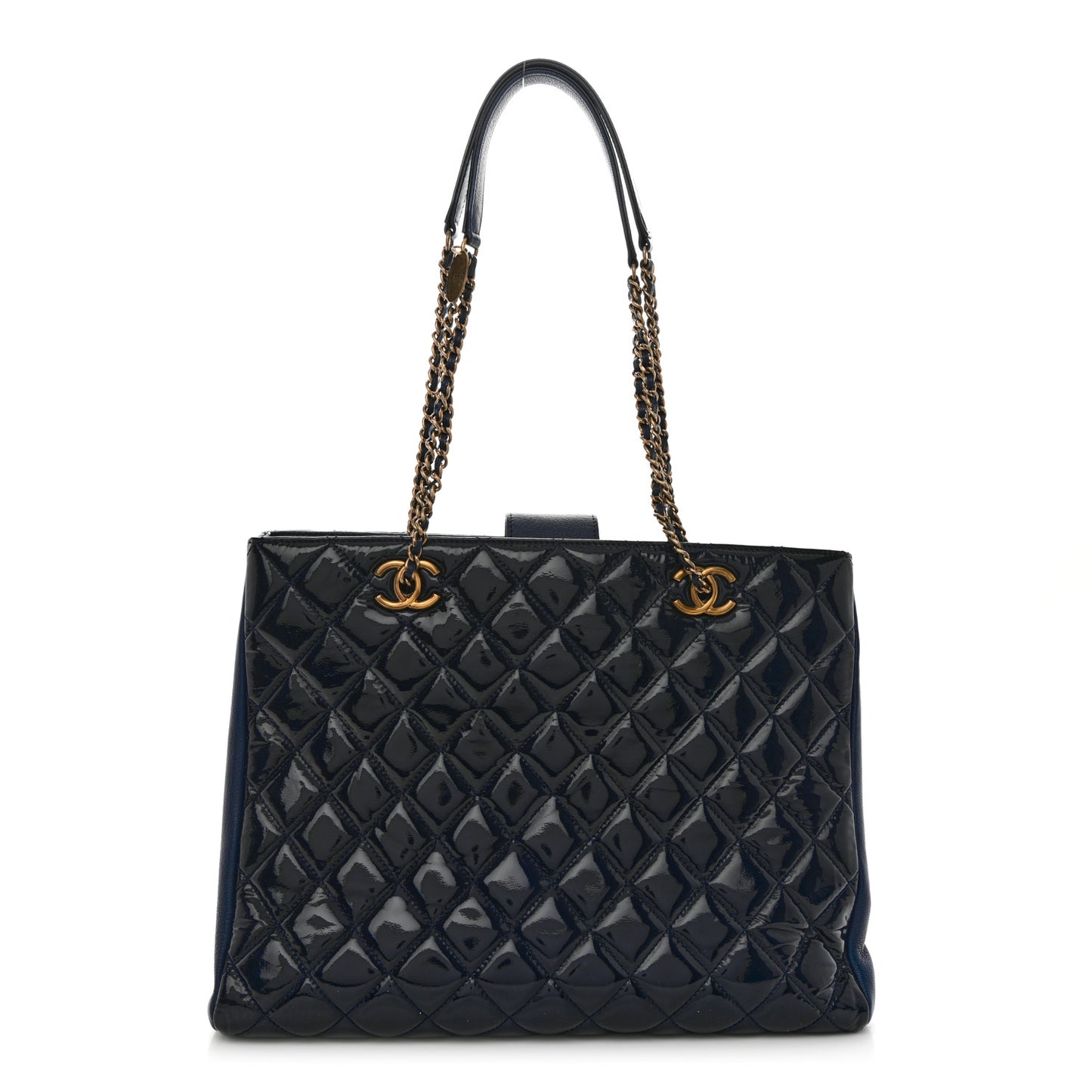 Patent Goatskin Quilted CC Tote Blue