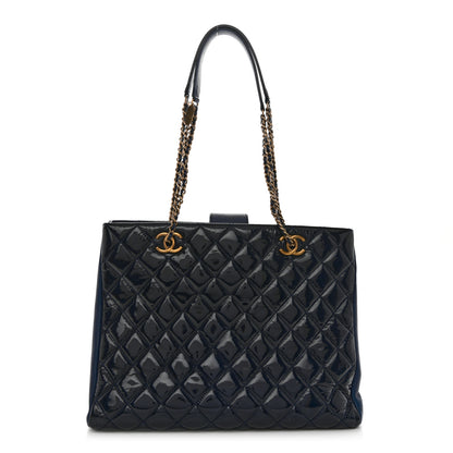 Chanel Patent Goatskin Quilted CC Tote Blue 1 of 11