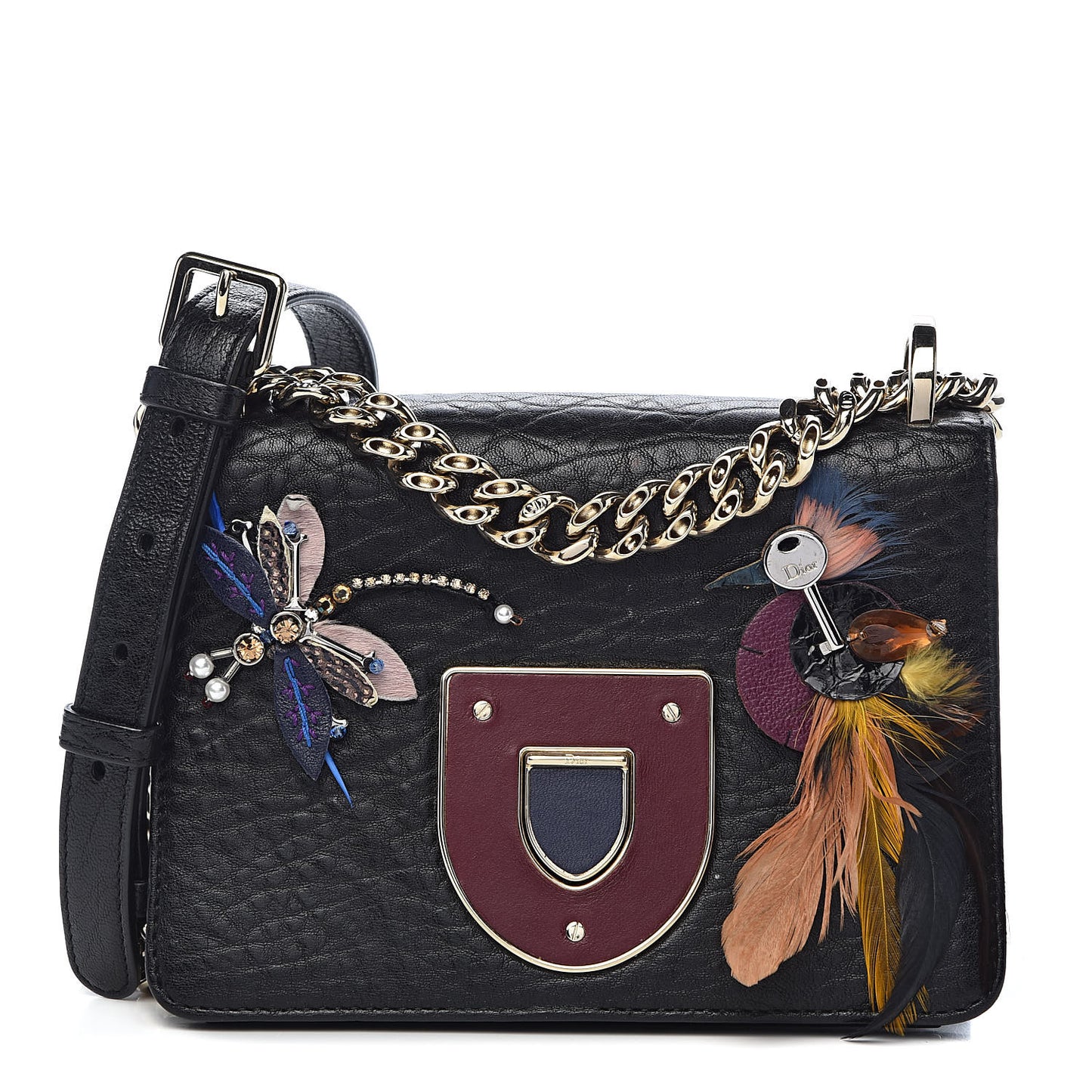 Crinkled Lambskin Embellished Diorama Club Bag Black