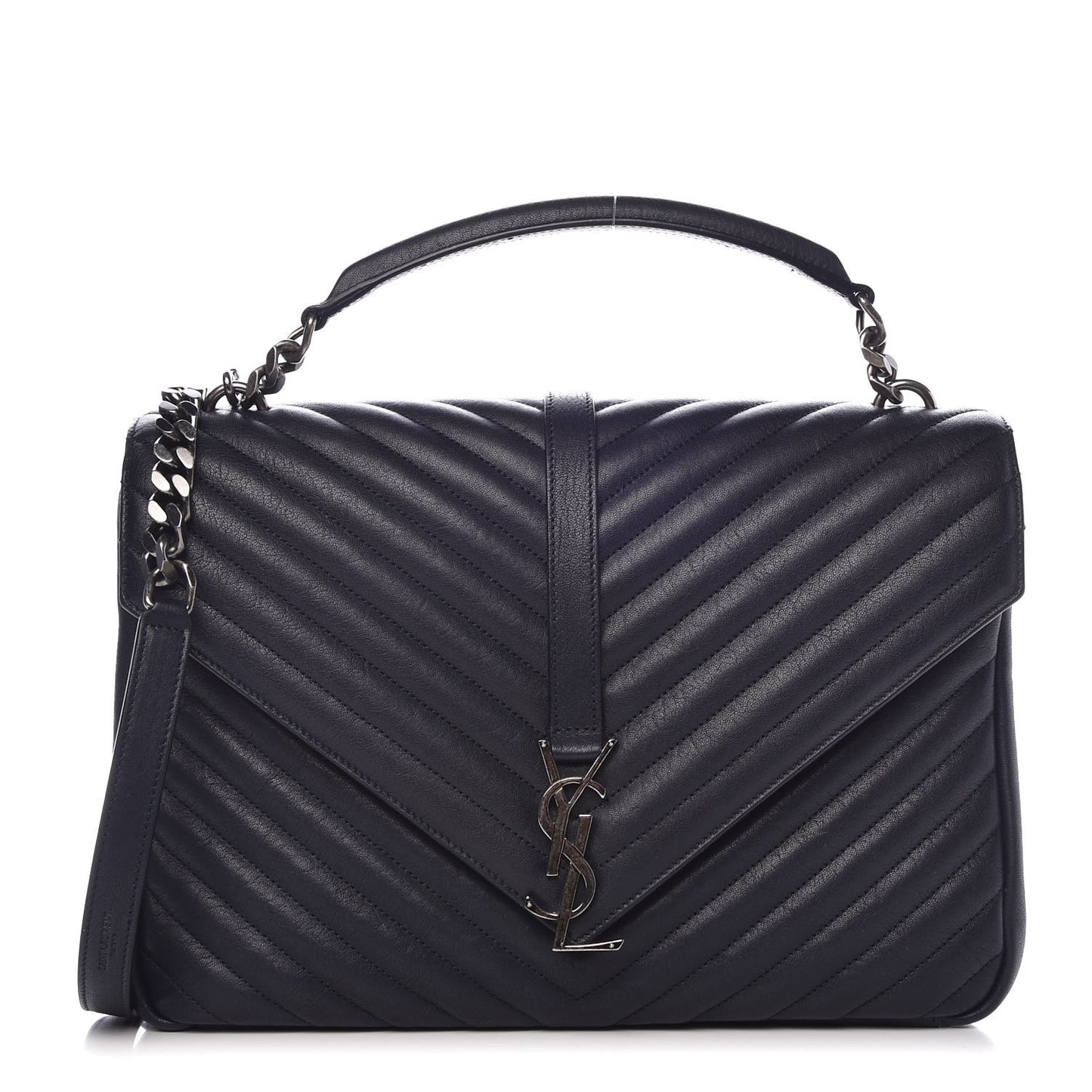 Sheepskin Matelasse Chevron Monogram Large College Satchel Navy Blue