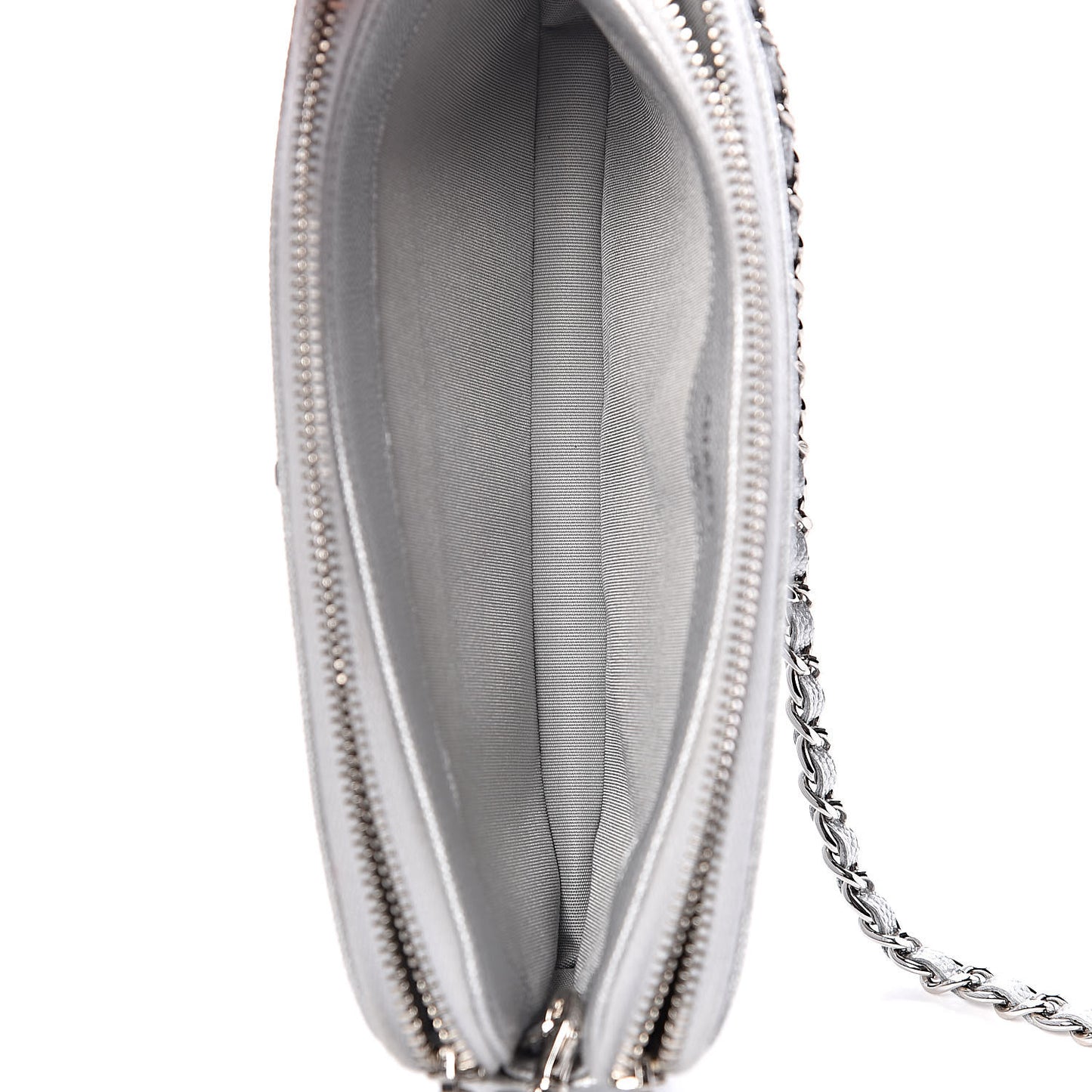 Metallic Caviar Chevron Quilted Small Vintage Mademoiselle Clutch With Chain Silver