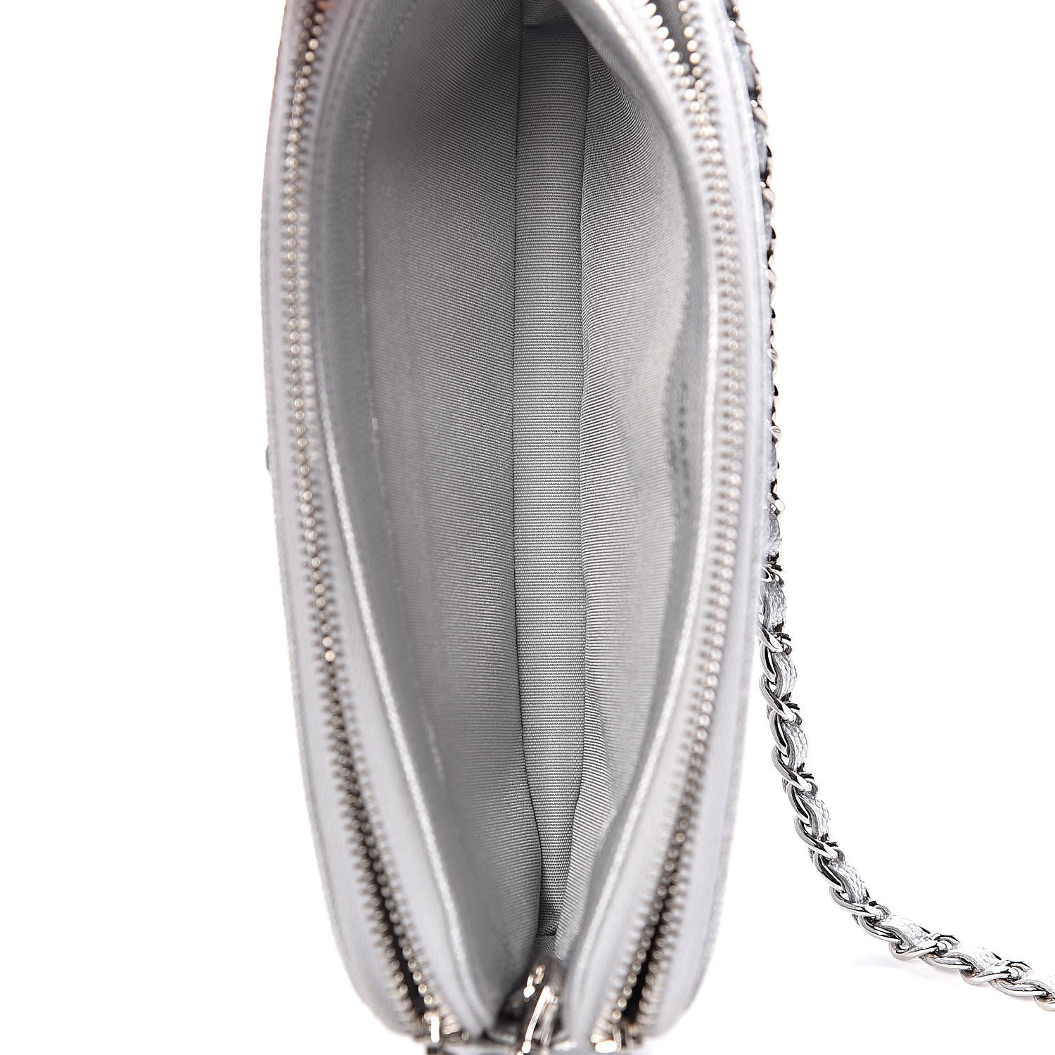 Chanel Metallic Caviar Chevron Quilted Small Vintage Mademoiselle Clutch With Chain Silver 11 of 13