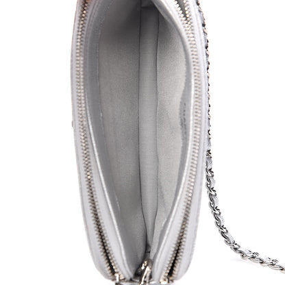 Chanel Metallic Caviar Chevron Quilted Small Vintage Mademoiselle Clutch With Chain Silver 11 of 13
