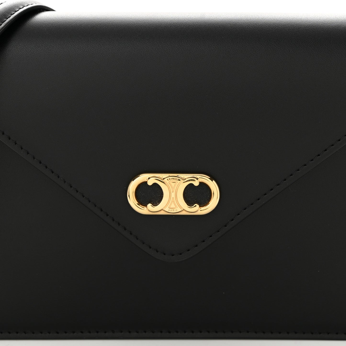 Shiny Calfskin Triomphe Maillon Wallet on Chain Black