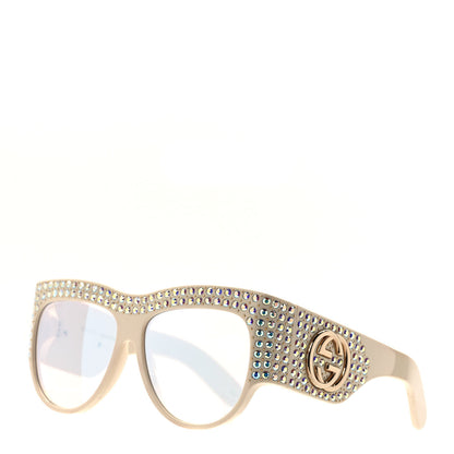 Gucci Acetate Crystal Oversize Hollywood Forever Sunglasses GG0144S Ivory 1 of 7