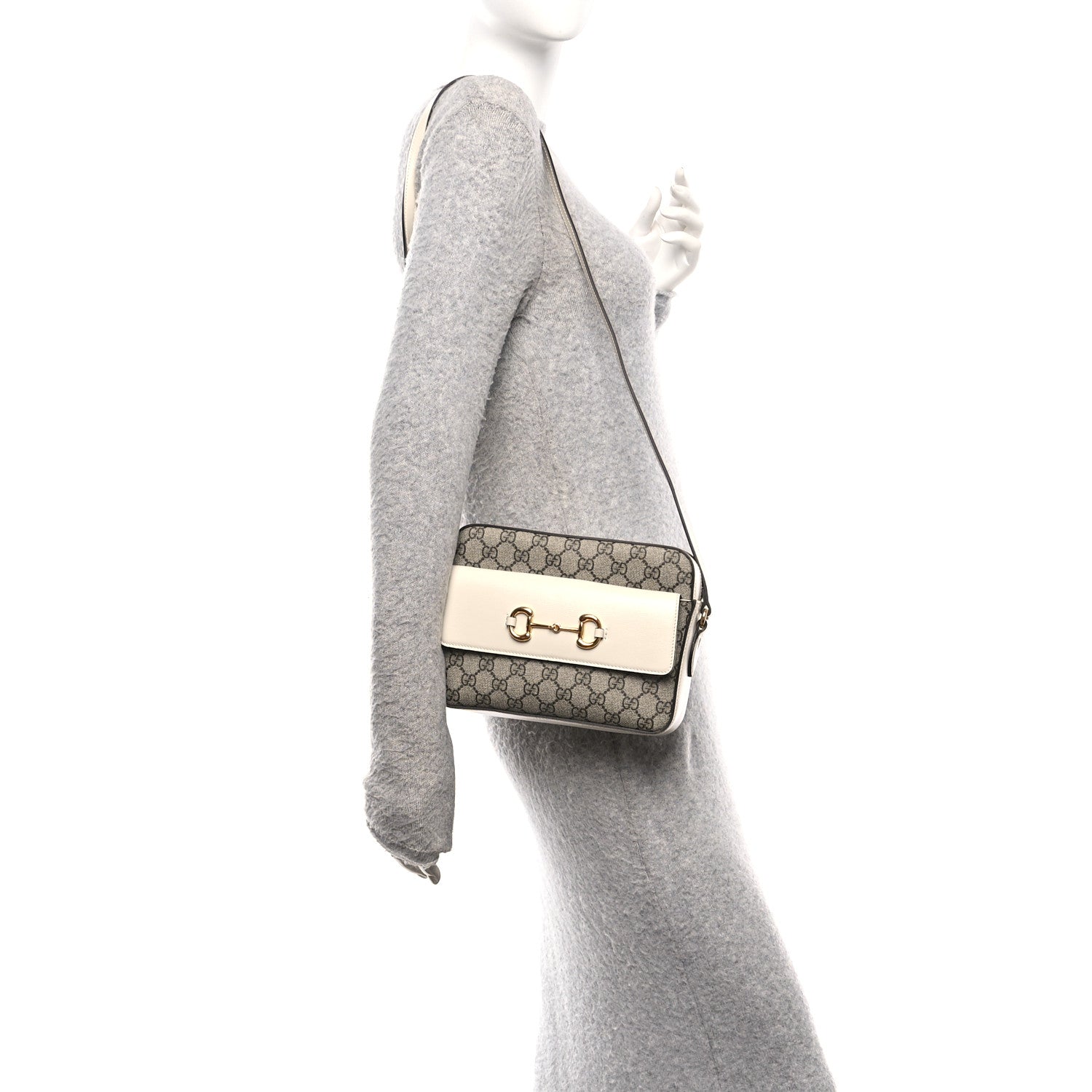 Gucci GG Supreme Monogram Small Horsebit 1955 Shoulder Bag Beige Mystic White 2 of 10