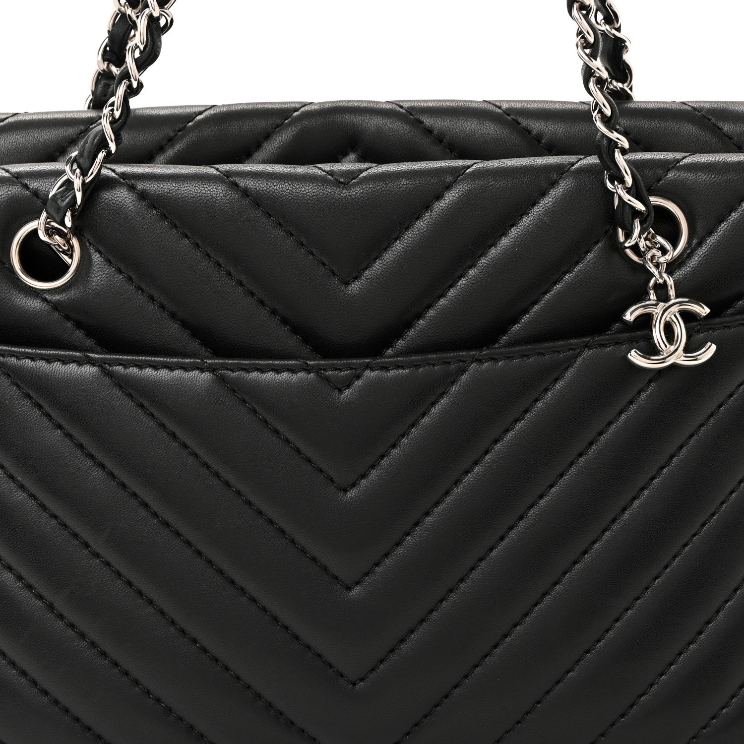 Chanel Lambskin Surpique Chevron Small Tote Black 8 of 10