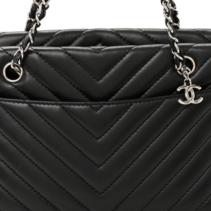 Chanel Lambskin Surpique Chevron Small Tote Black 8 of 10