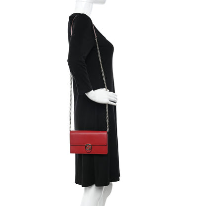Gucci Dollar Calfskin Interlocking G Chain Wallet Red 2 of 13