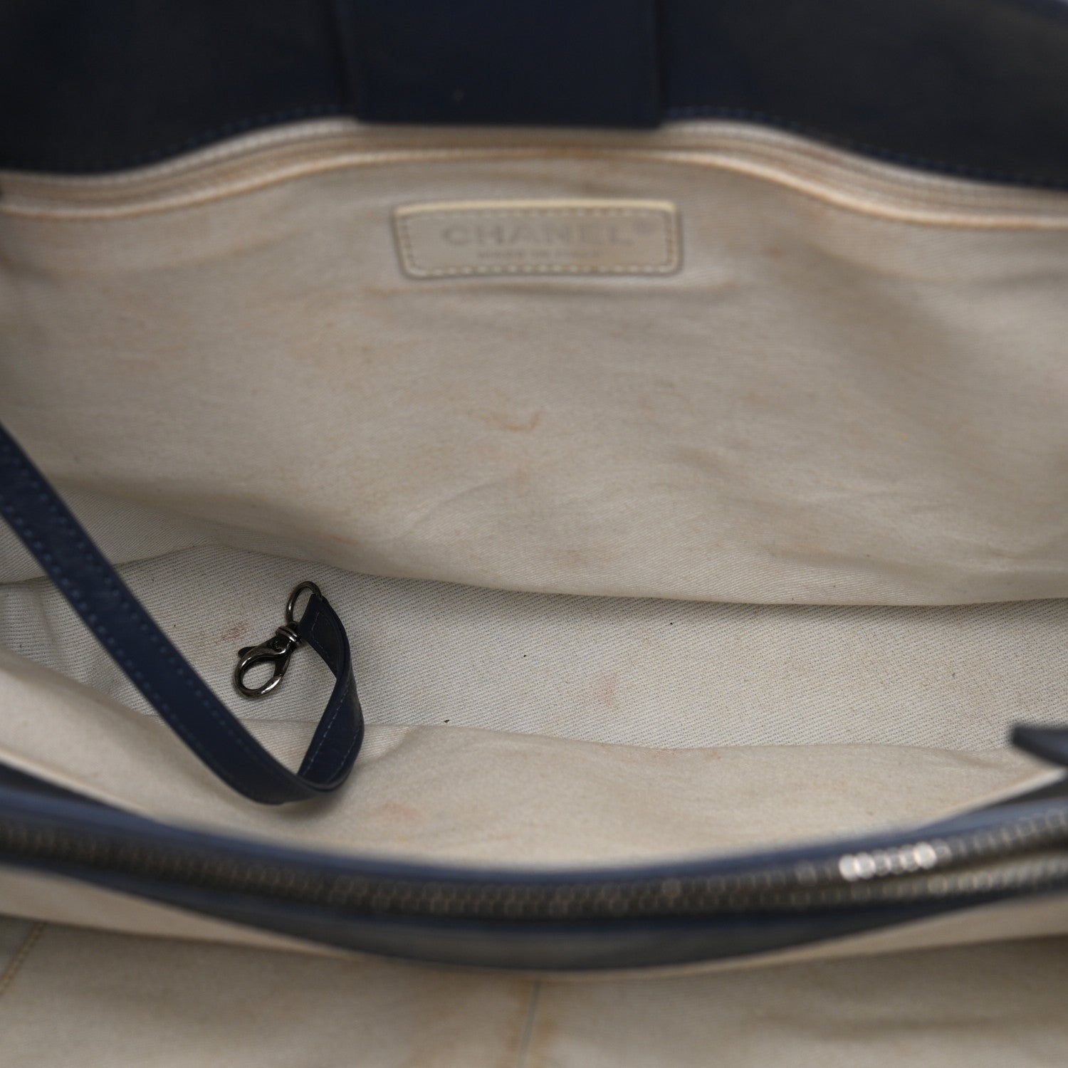 Chanel Calfskin Chevron Stitched Shopping Tote Navy 14 of 17