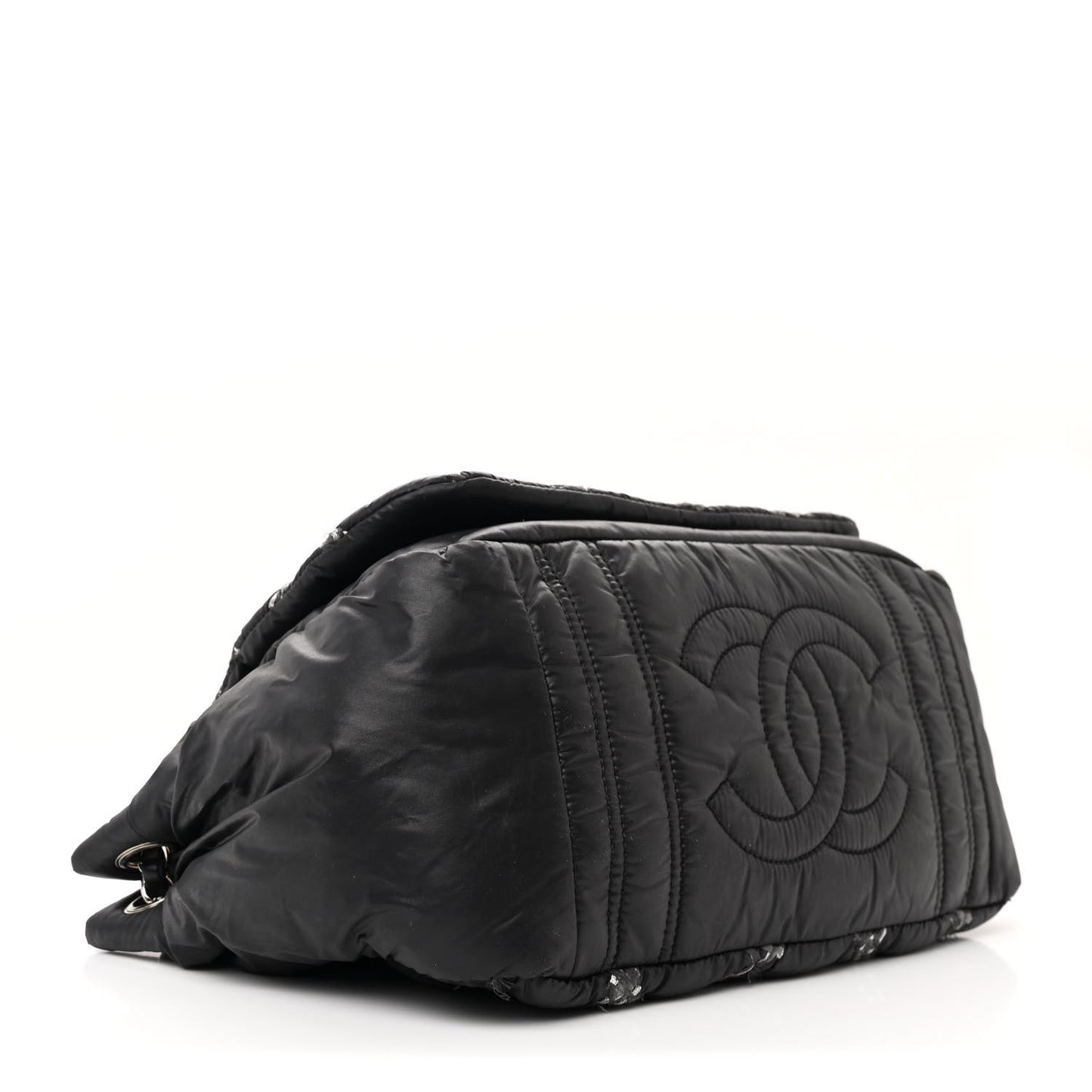Nylon Quilted Tweed Stitch Bubble Flap Black