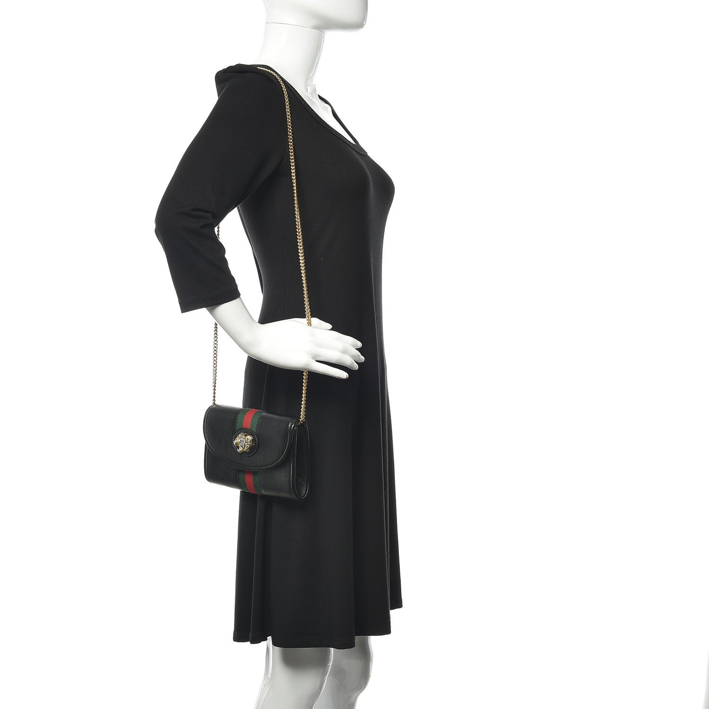Textured Calfskin Web Mini Rajah Slim Flap Shoulder Bag Black