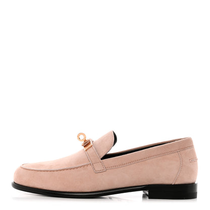 Hermes Suede Goatskin Womens Destin Loafers 35.5 Rose Aube 1 of 9