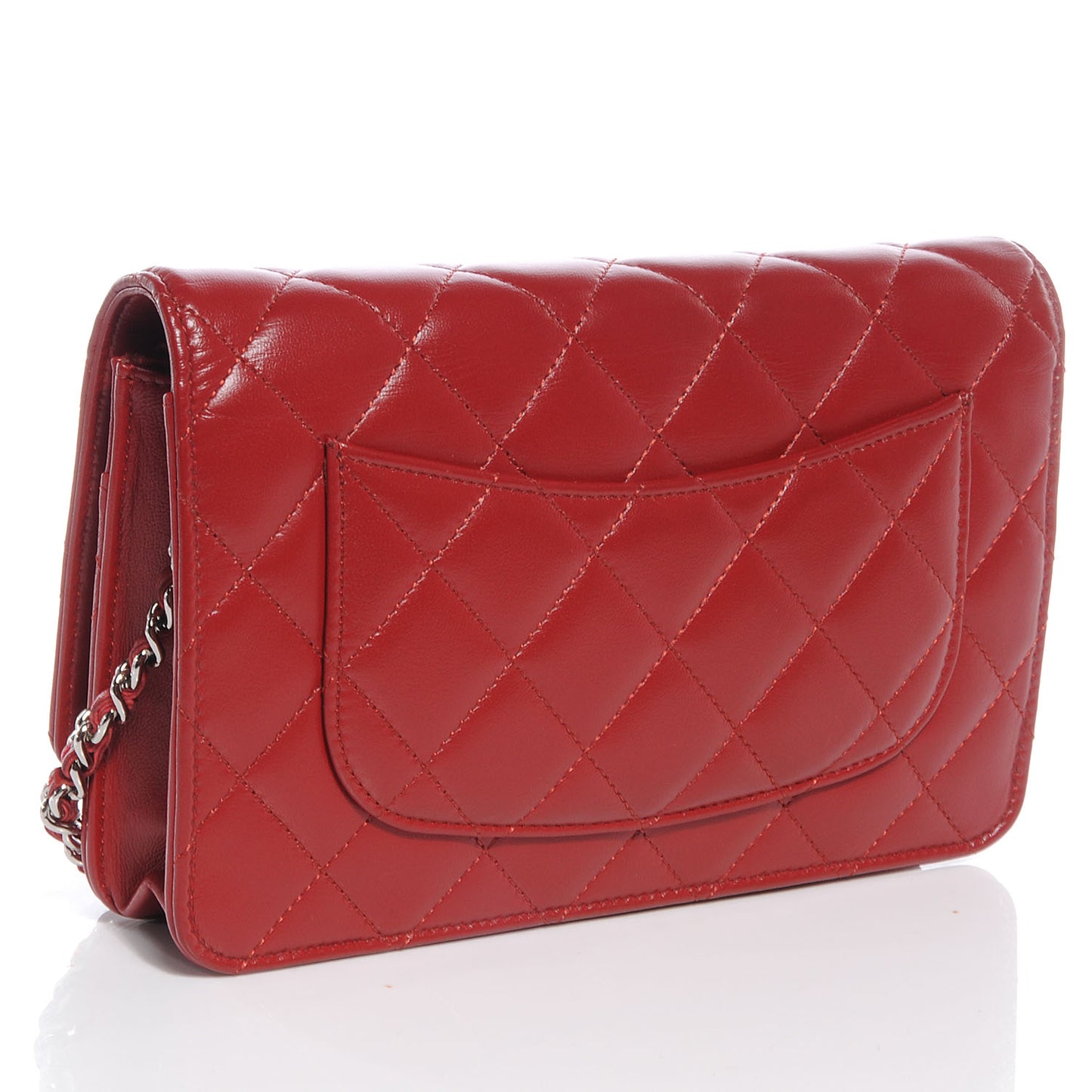 Lambskin Quilted Wallet On Chain WOC Red