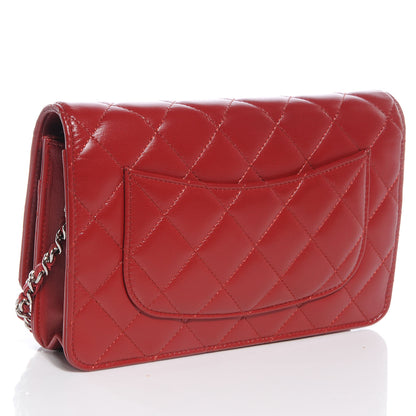 Chanel Lambskin Quilted Wallet On Chain WOC Red 3 of 9