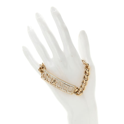 Chanel Crystal Chain Baguette Logo Star Bracelet Gold 2 of 5