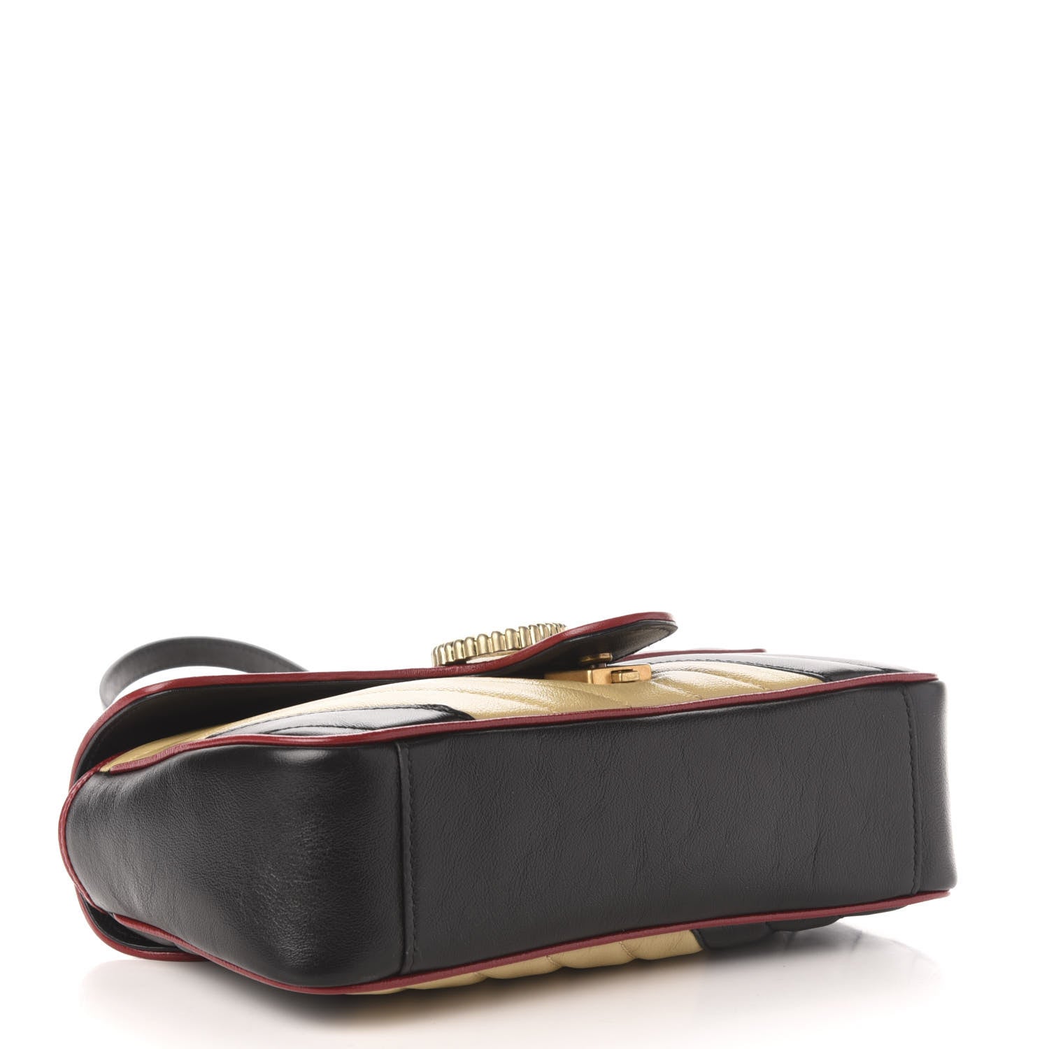 Gucci Vintage Effect Calfskin Matelasse Diagonal Striped Small Torchon GG Marmont Shoulder Bag Black Beige 4 of 16