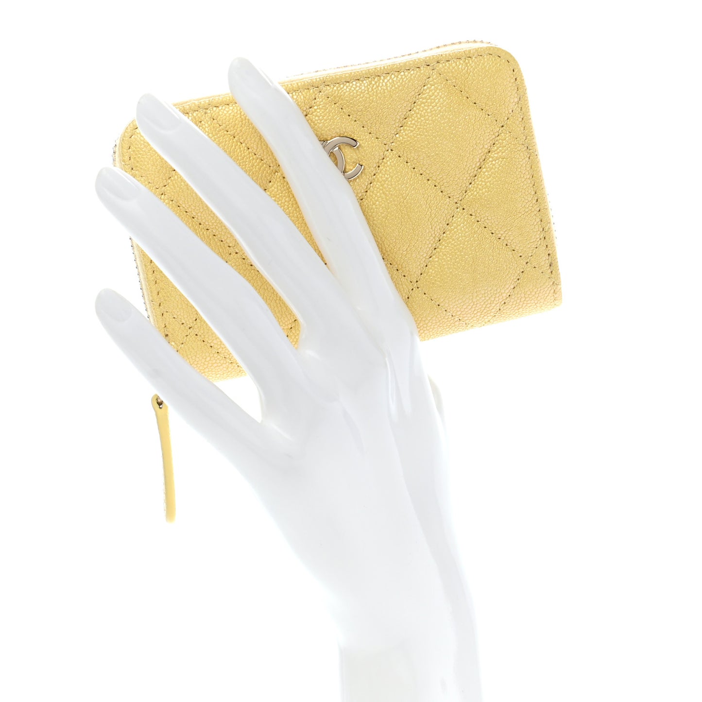 Iridescent Caviar Quilted Zip Coin Purse Yellow