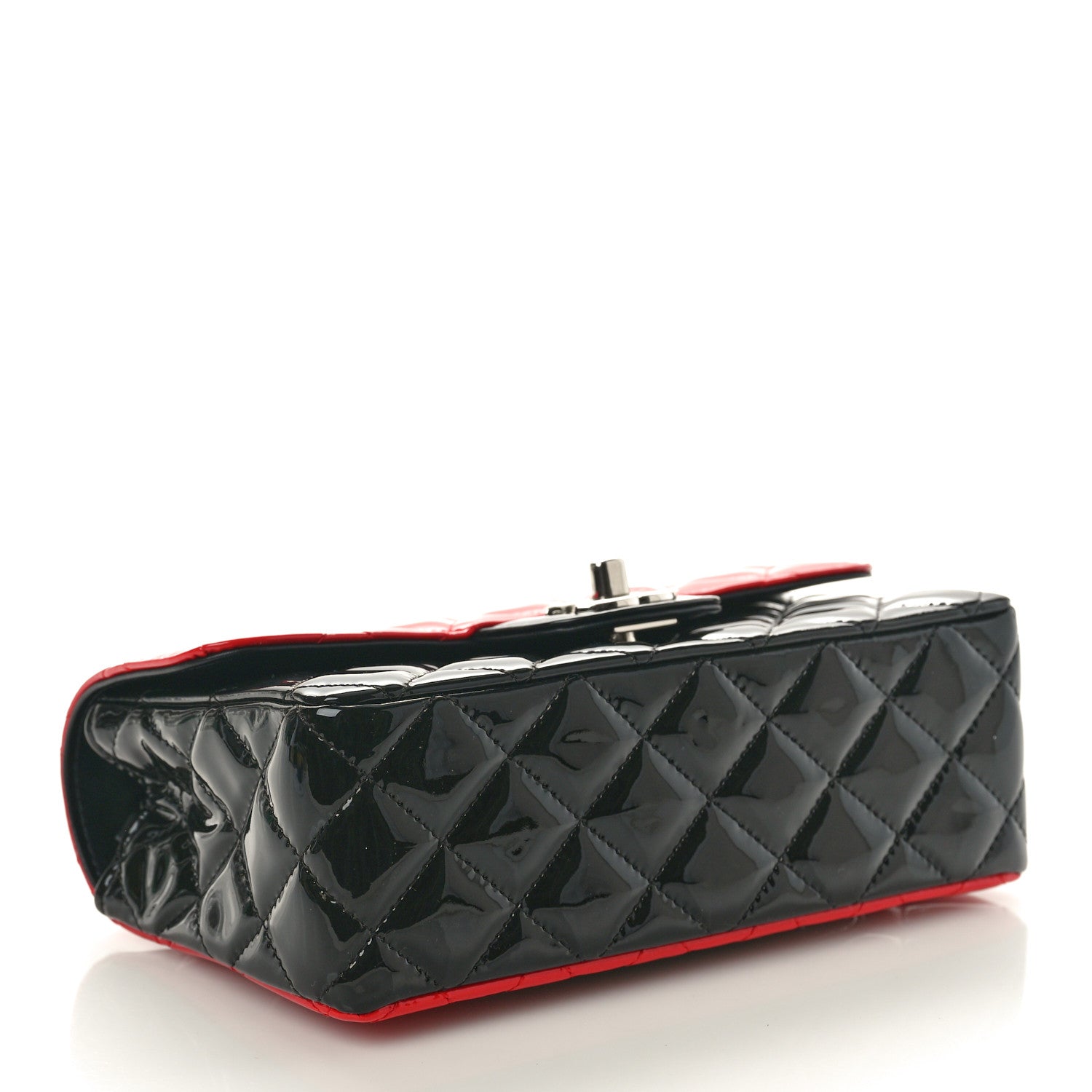 Chanel Patent Calfskin Quilted Bi-Color Mini Rectangular Flap Black Red 4 of 10