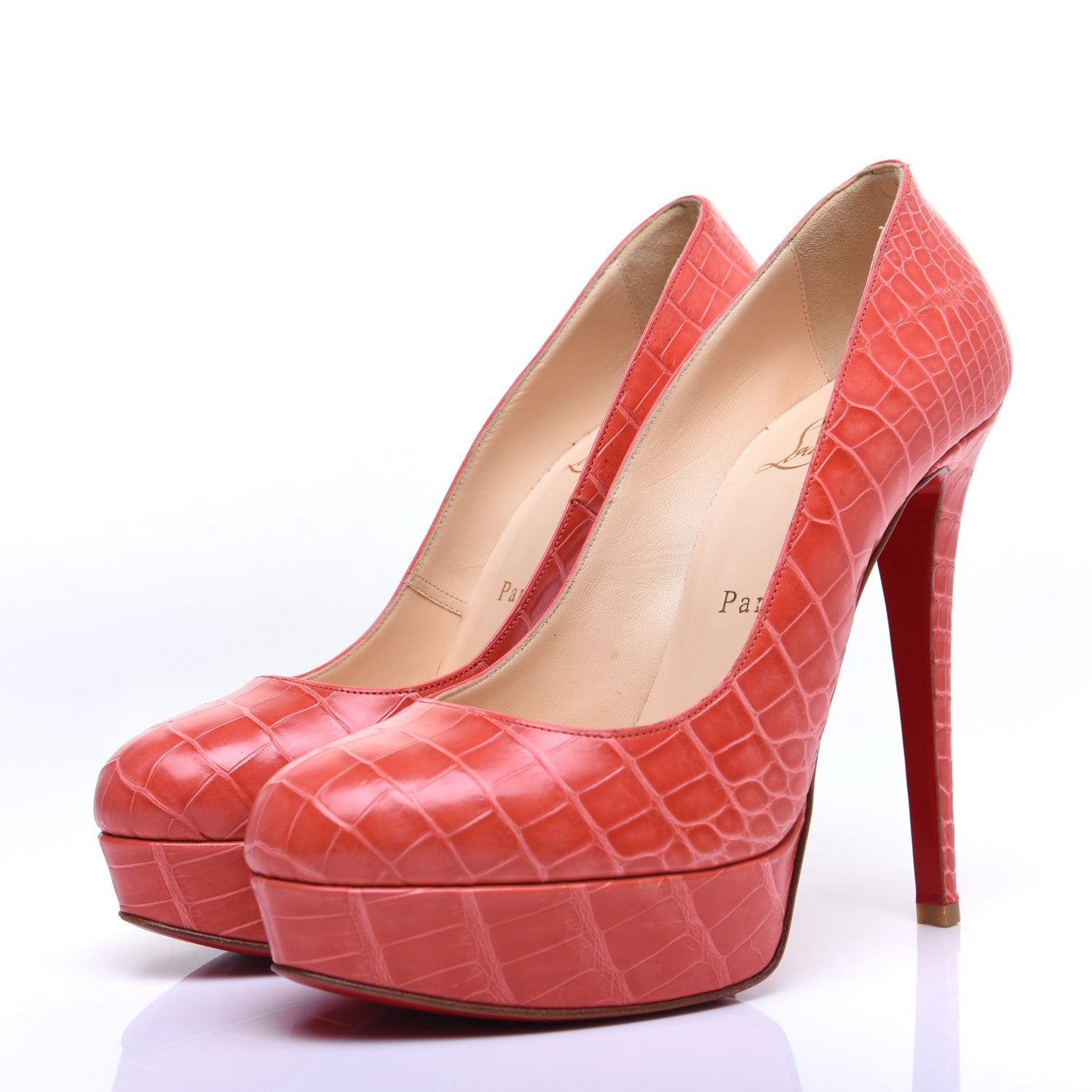 Christian Louboutin Crocodile Lucido Bianca 140 Pumps 37 Corail 5 of 11
