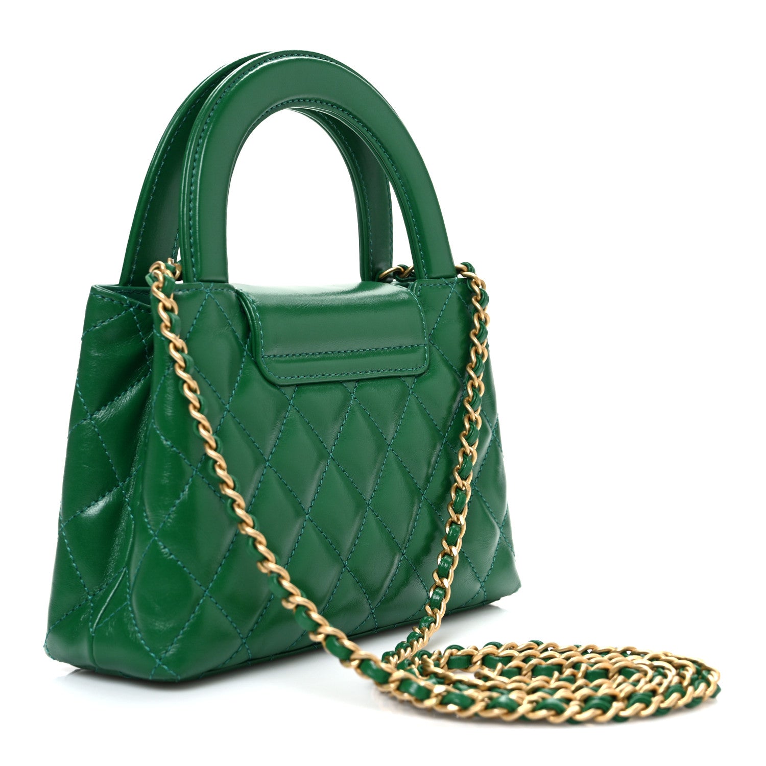 Chanel Shiny Aged Calfskin Quilted Nano Kelly Shopper Green 3 of 11