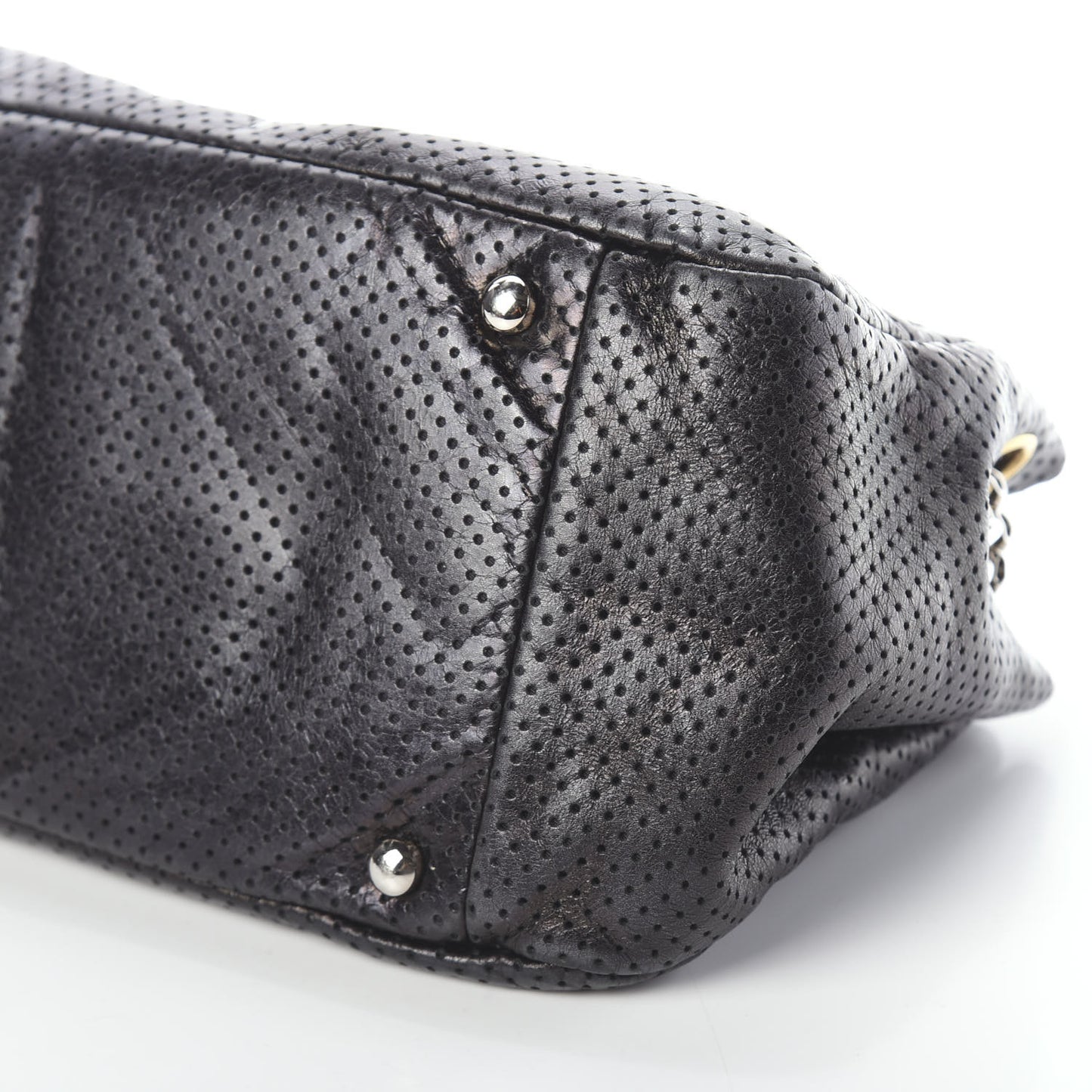Metallic Calfskin Perforated Drill Accordion Flap Black