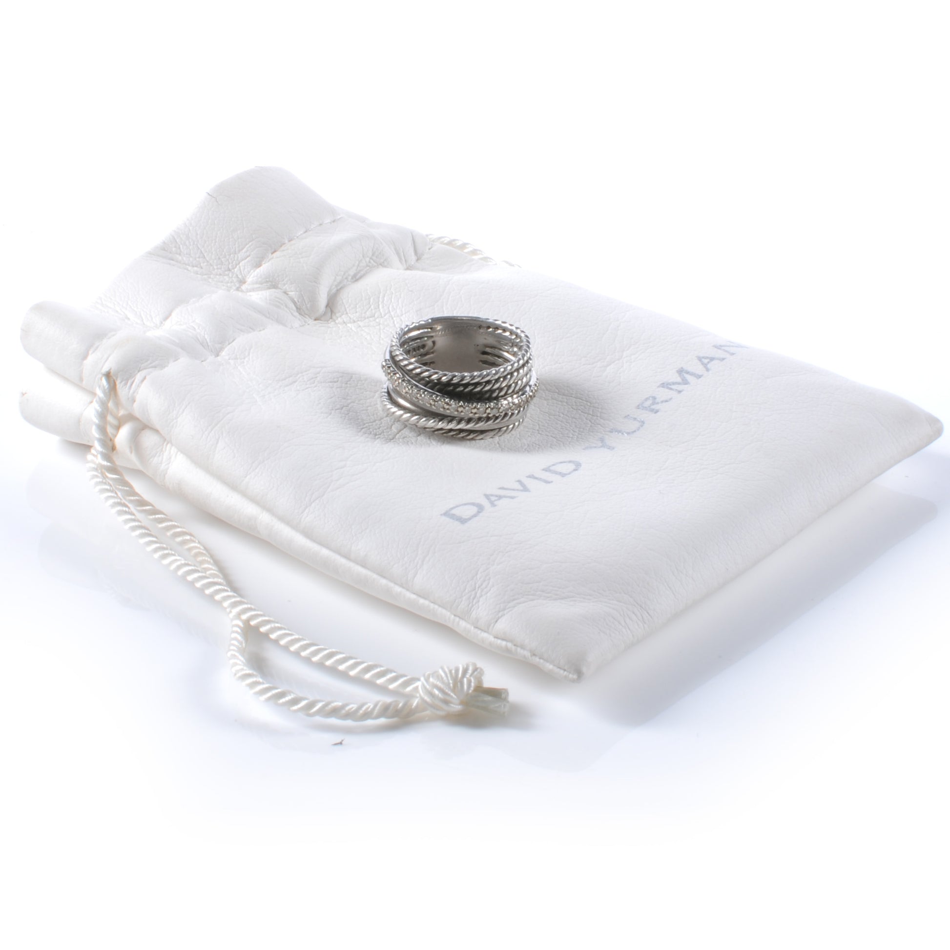David Yurman 14k Sterling Silver Diamond Crossover Cable Ring 7 3 of 5