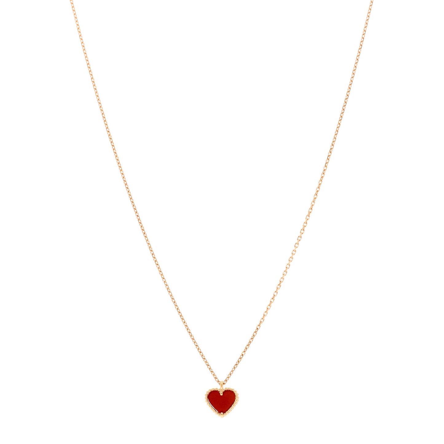 18K Rose Gold Carnelian Sweet Alhambra Heart Pendant Necklace
