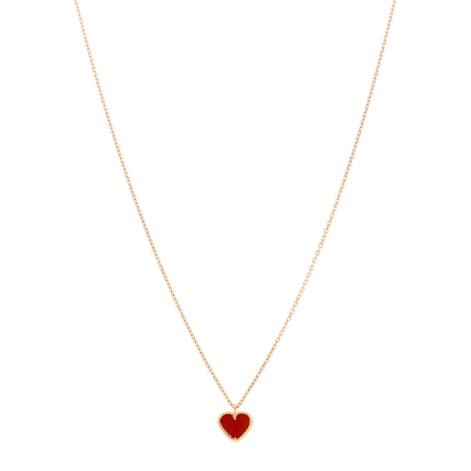 Van Cleef & Arpels 18K Rose Gold Carnelian Sweet Alhambra Heart Pendant Necklace 1 of 5