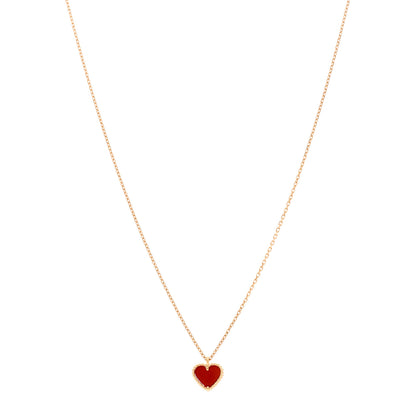 Van Cleef & Arpels 18K Rose Gold Carnelian Sweet Alhambra Heart Pendant Necklace 1 of 5