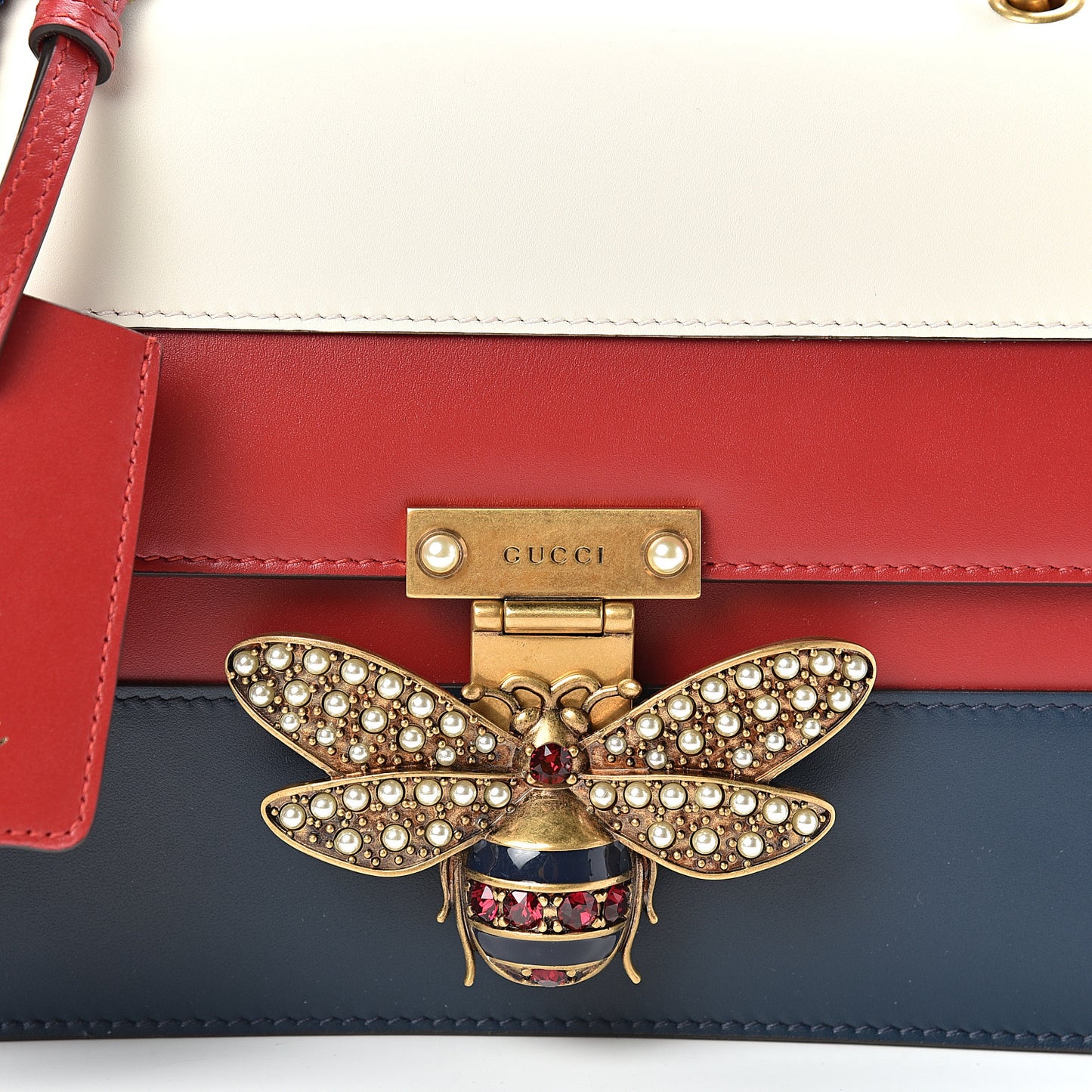 Calfskin Sylvie Web Queen Margaret Shoulder Bag Blue Agata Hibiscus Red Mystic White