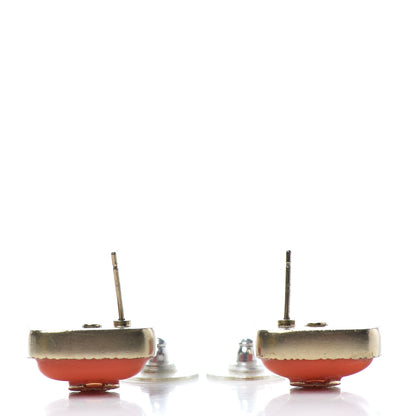 Chanel Enamel CC Square Earrings Coral Gold 3 of 5