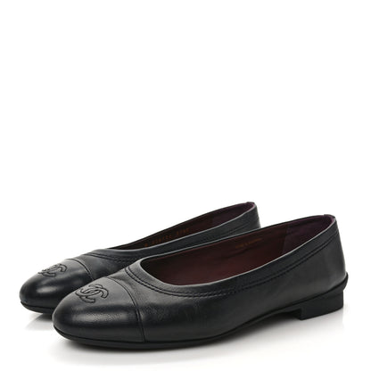 Chanel Lambskin Cap Toe CC Ballerina Flats 37.5 Black 3 of 8