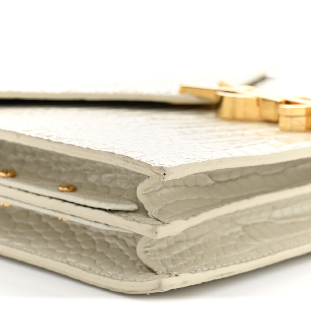 Calfskin Crocodile Embossed Monogram Cassandra Clasp Bag Crema Soft