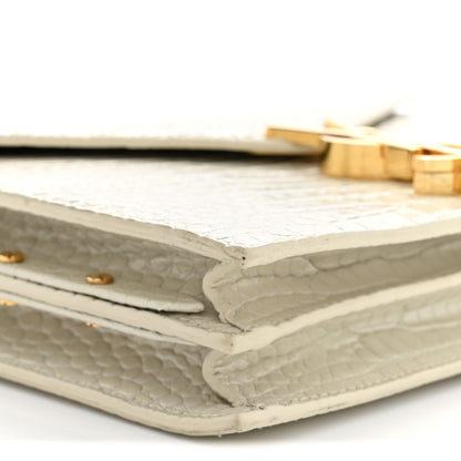 Saint Laurent Calfskin Crocodile Embossed Monogram Cassandra Clasp Bag Crema Soft 9 of 14