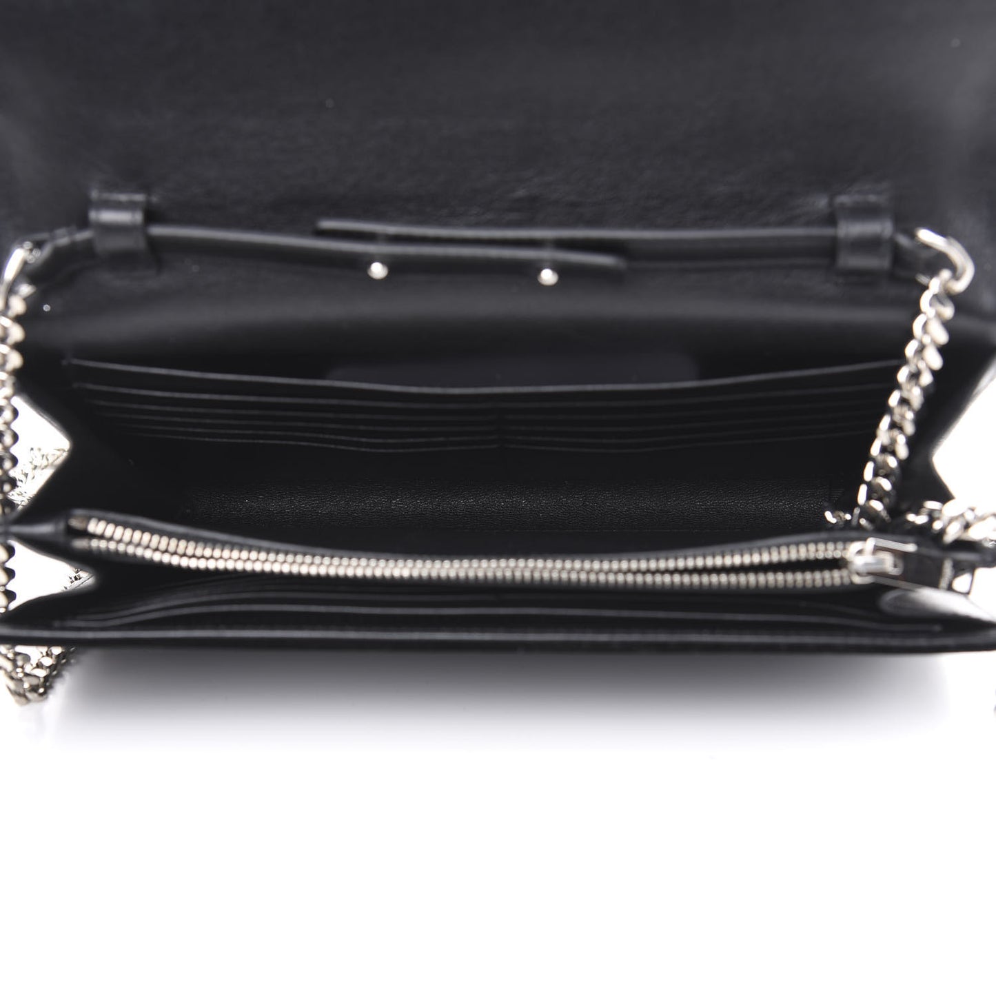 Velvet Crystal Monogram Chain Wallet Black
