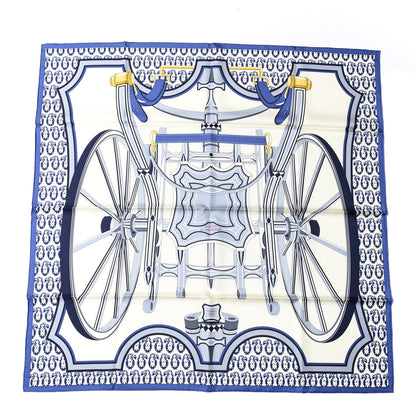 Hermes Silk Les Roues De Phaeton Scarf 90 Ivoire Bleu Gris Bleute 1 of 5