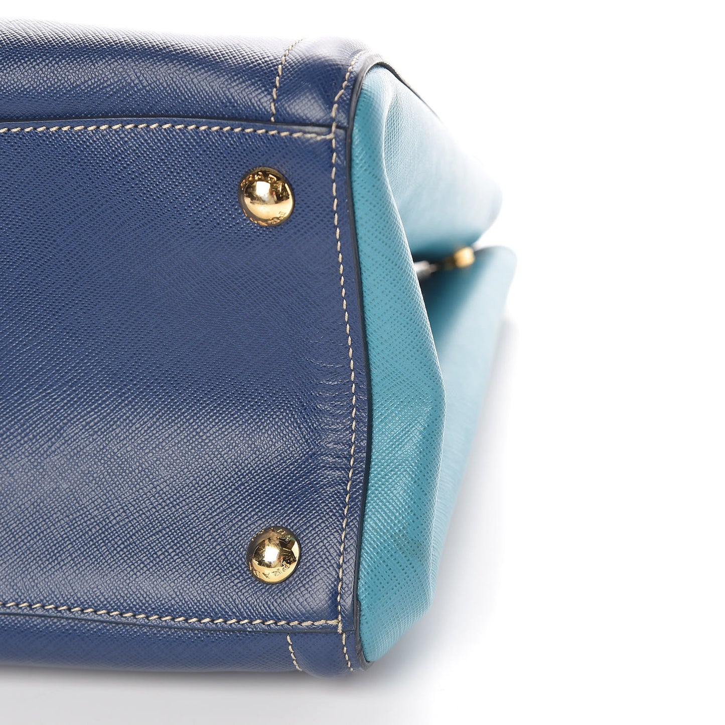 Saffiano Lux Bi-Color Small Tote Bluette Turchese