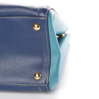 Prada Saffiano Lux Bi-Color Small Tote Bluette Turchese 10 of 17