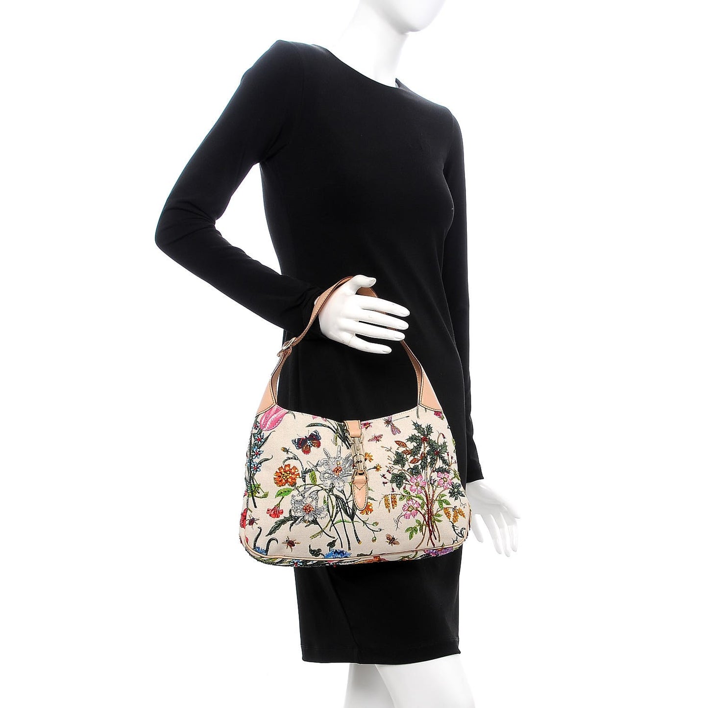 Canvas Beaded Floral Flora Small Jackie O Hobo White