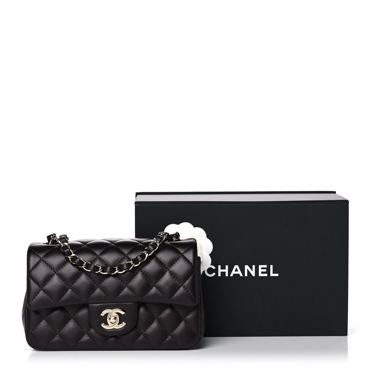 Lambskin Quilted Mini Rectangular Flap Dark Brown