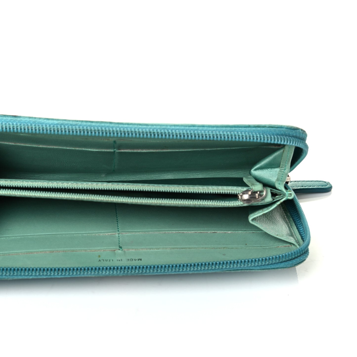 Lambskin Camellia Embossed Large Gusset Zip Around Wallet Blue