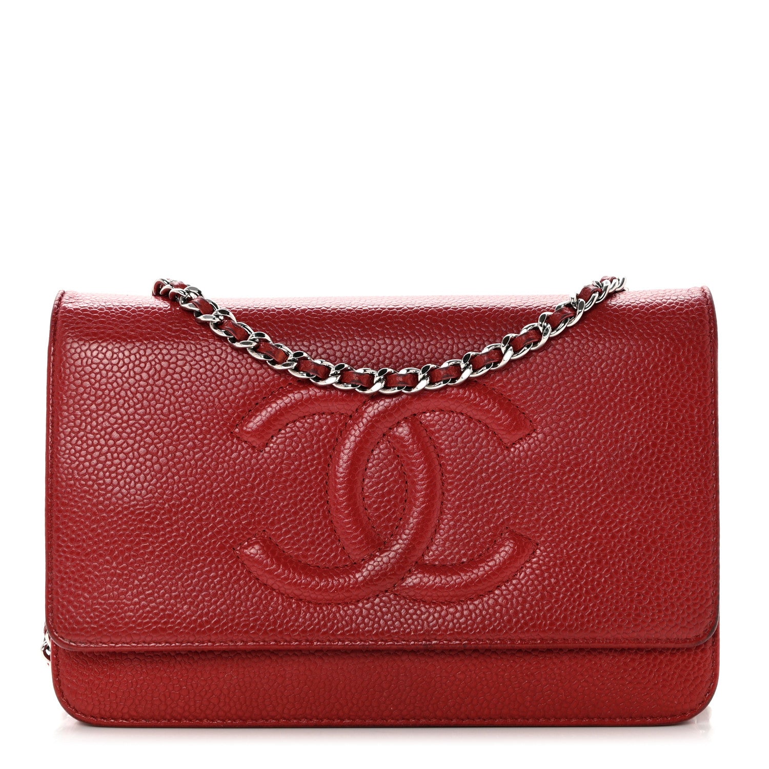 Chanel Caviar Timeless CC Wallet on Chain WOC Red 1 of 11