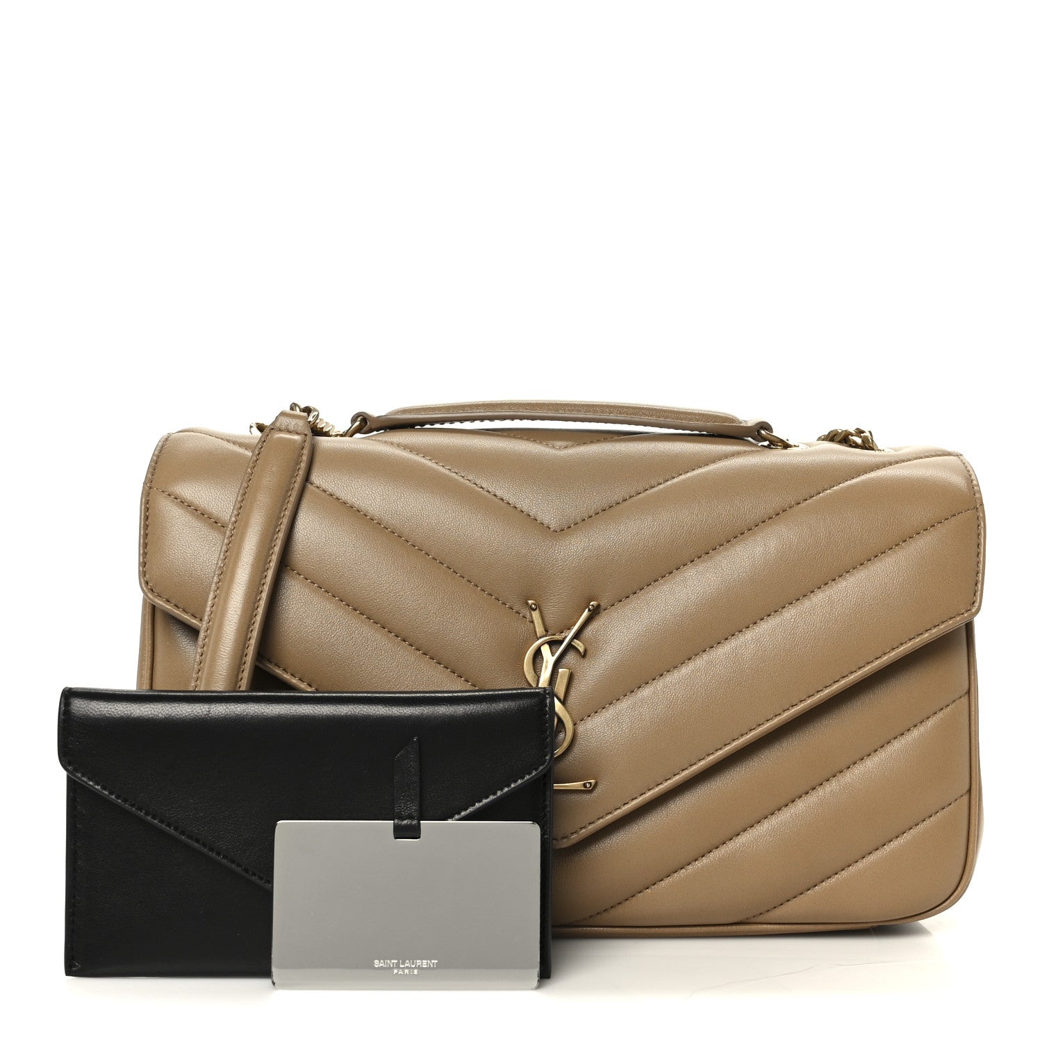 Saint Laurent Lambskin Chevron Quilted Medium LouLou Natural Tan 3 of 15