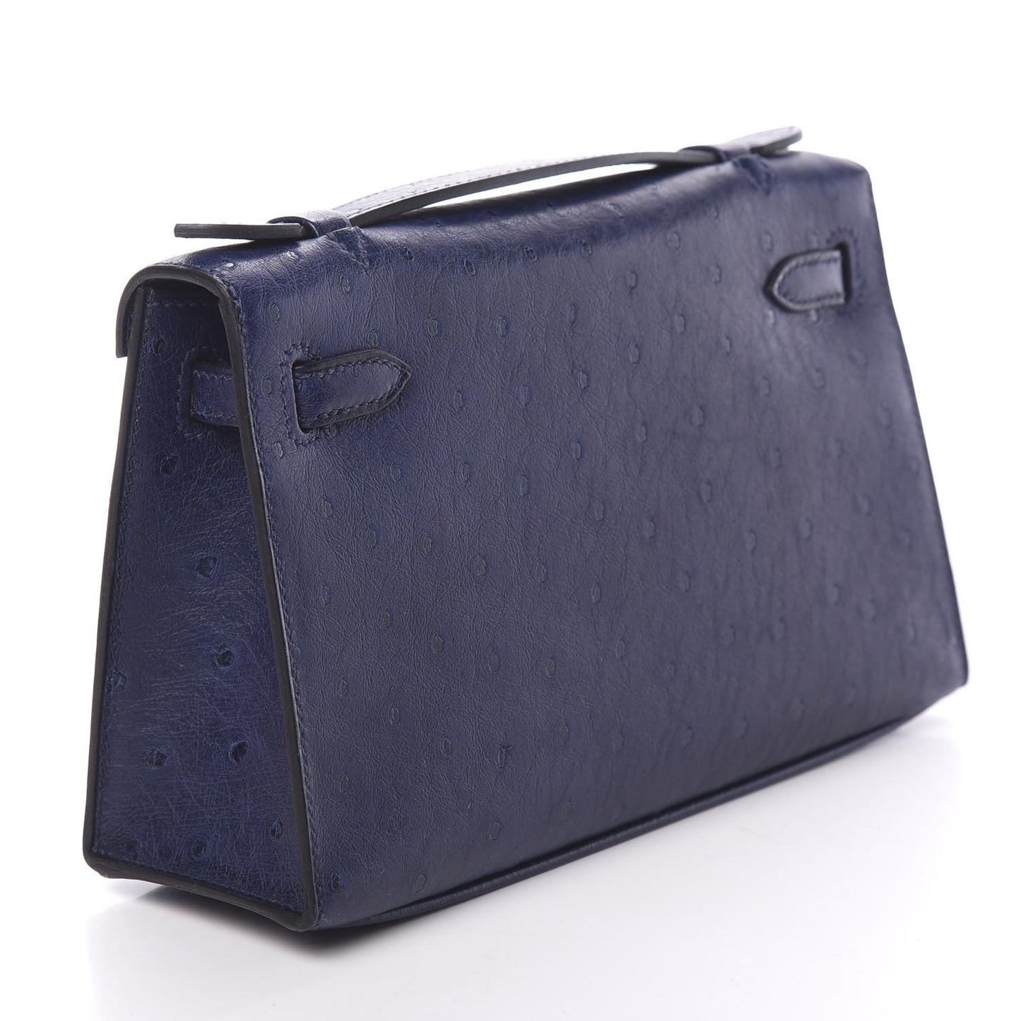 Ostrich Kelly Pochette Clutch Bleu Iris