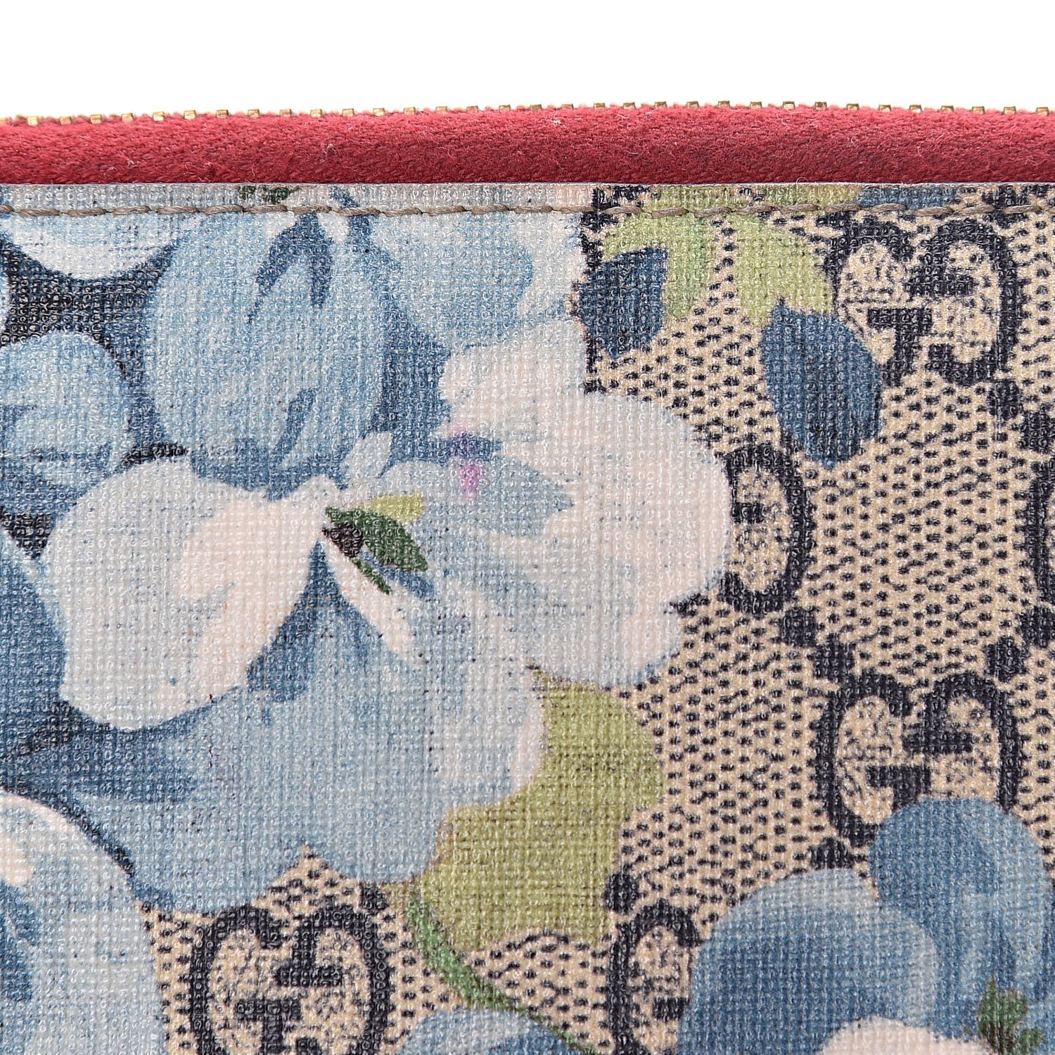 Gucci GG Supreme Monogram Blooms Zip Around Wallet Blue Red 10 of 14