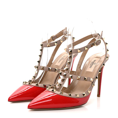 Valentino Garavani Patent Nappa Rockstud Ankle Strap 100mm Pumps 40 Rosso Valentino Poudre 3 of 9