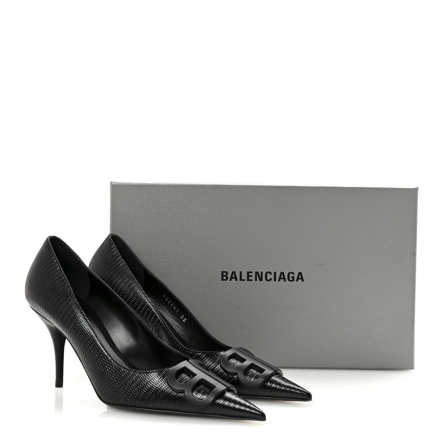 Calfskin Lizard Embossed BB Square Knife 80mm Pumps 38 Black